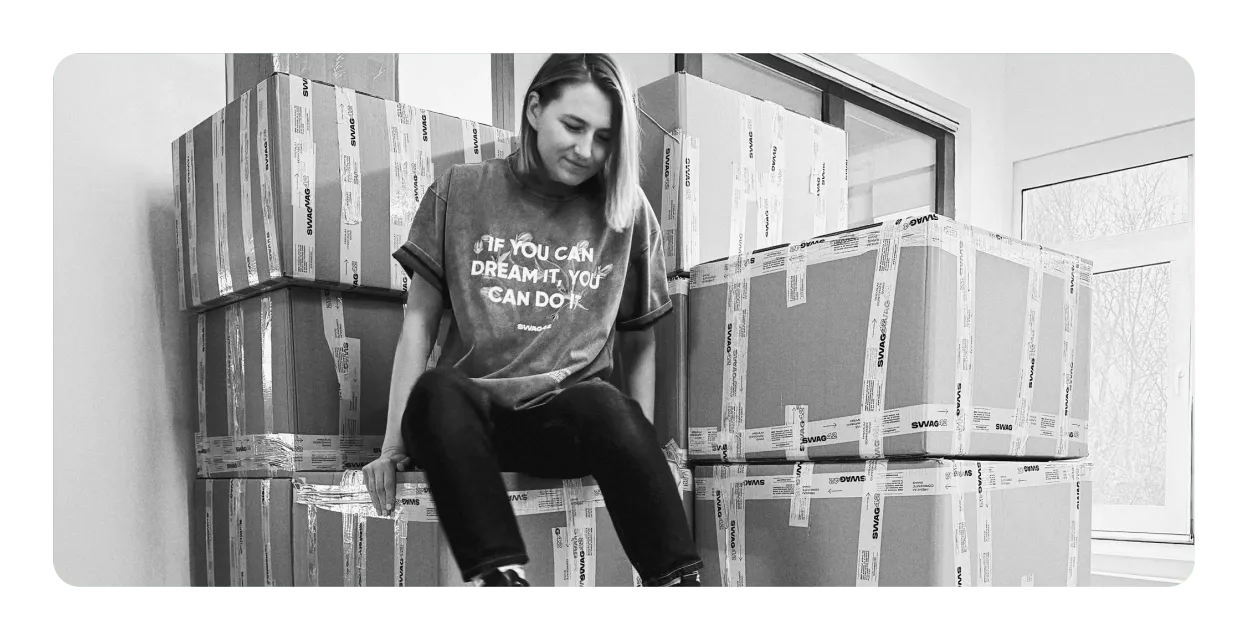 a woman wearing branded T-shirt